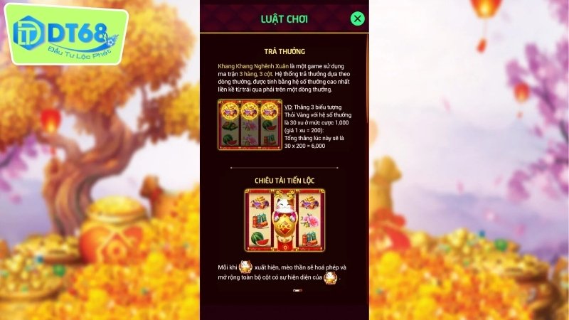 Slot Khang Xuân DT68 quay trúng vàng 4 Hướng dẫn chơi Slot Khang Xuân trên DT68